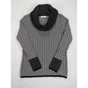 Calvin Klein Size Large Black And White Pattern Cowl Neck Sweater 100% Cotton